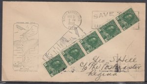 Canada Scott 132 Strip of 5 FFC -Mar 3, 1930 North Battleford-Regina