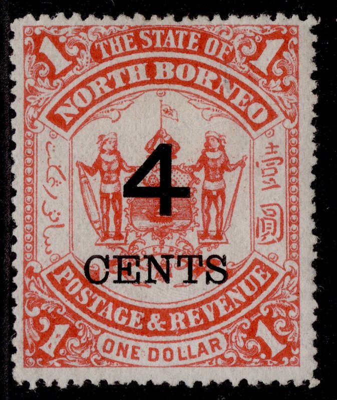 NORTH BORNEO QV SG87, 4c on $1 scarlet, M MINT.