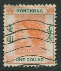 Hong Kong -Scott 194 - QEII Definitive -1954 - Used - Single $1.00c Stamp