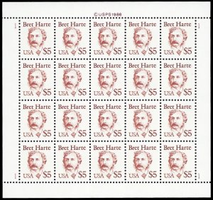2196, Mint VF NH $5 Bret Harte Sheet of 20 Stamps - Stuart Katz