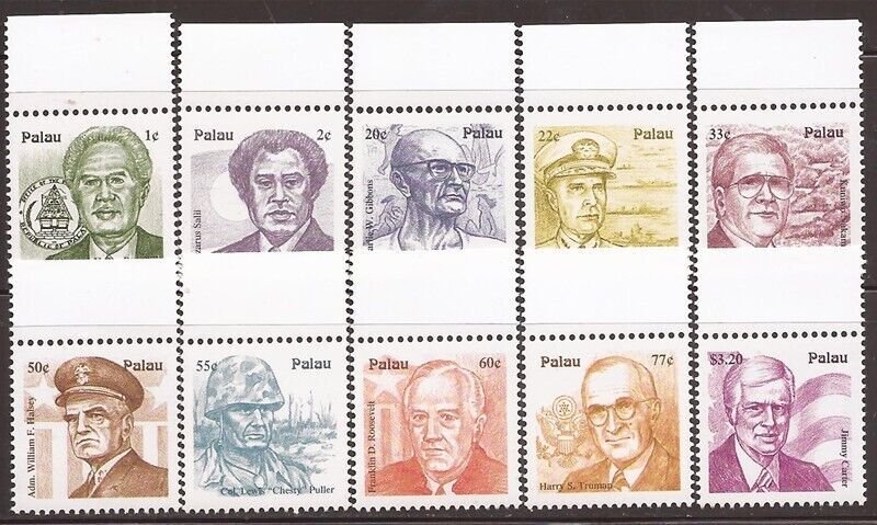 Palau - 1999 Personalities Adm. Halsey, FDR, Truman - 10 Stamp Set #485-94