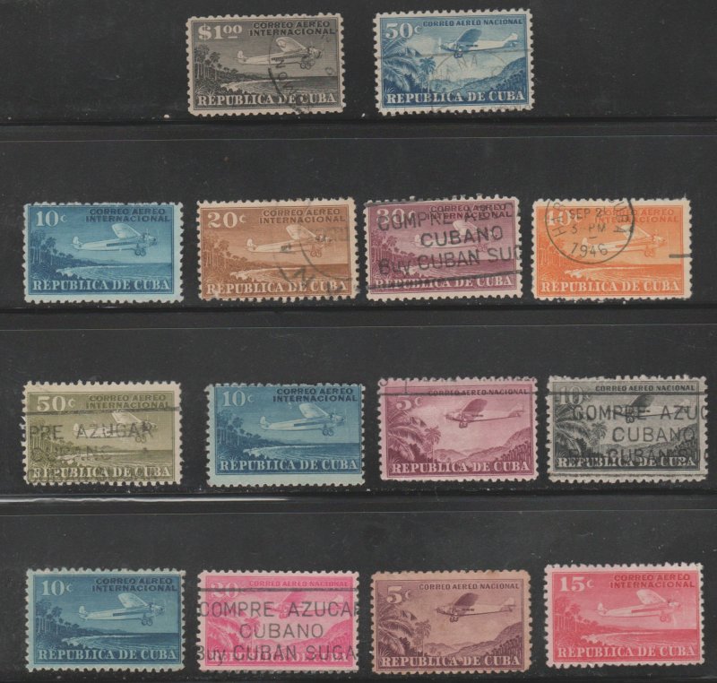 1931-1946 Cuba Stamps  Airplane and Coast  14 Stamps Used
