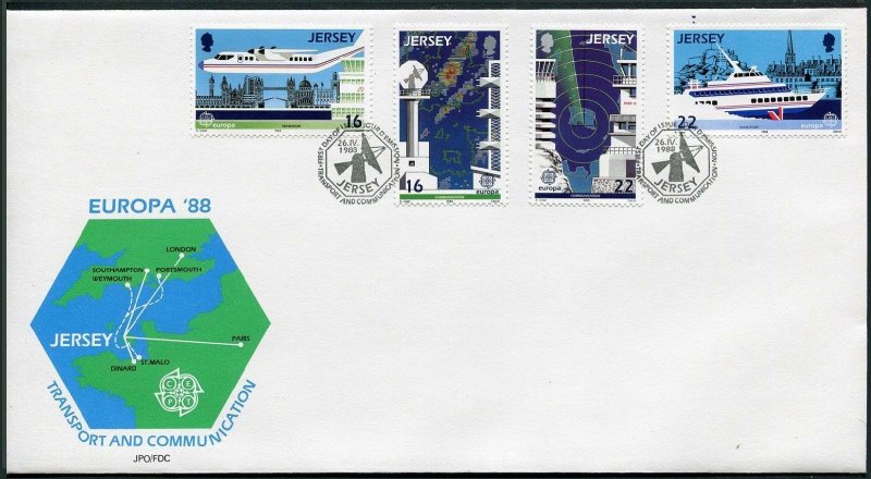 Jersey 452-455,FDC.Michel 435-438. EUROPE CEPT-1988.Air transport,Map.