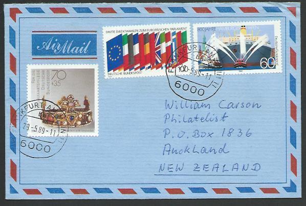 GERMANY 1989 airmail cover to New Zealand - nice franking..................11237