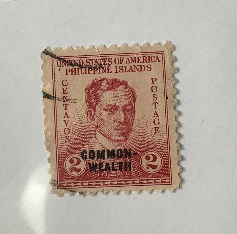 Philippines 1938  Scott 433 used - 2c,  José Rizal, overprinted