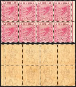 Negri Sembilan SG3 2c Rose Block of 8 U/M (toned gum) Cat 44 pounds