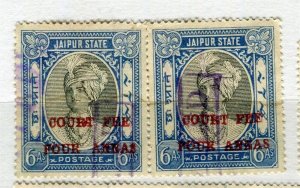 INDIA JAIPUR; 1930s-40s early Surcharged Revenue issue fine USED PAIR