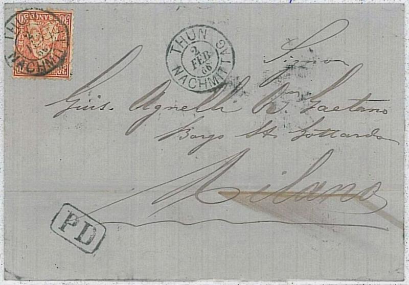 SWITZERLAND Schweiz -  POSTAL HISTORY : AMBULANT - Olten-St. Gallen on back 1866