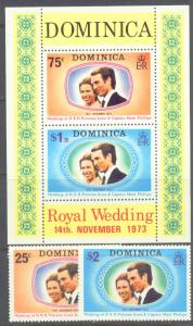 DOMINICA  372-73 MINT OG 1973 Princess Anne's Wedding w S...