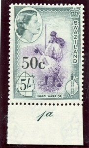 Swaziland 1961 QEII 50c on 5s deep lilac & slate-black MLH. SG 75a. Sc 77a.