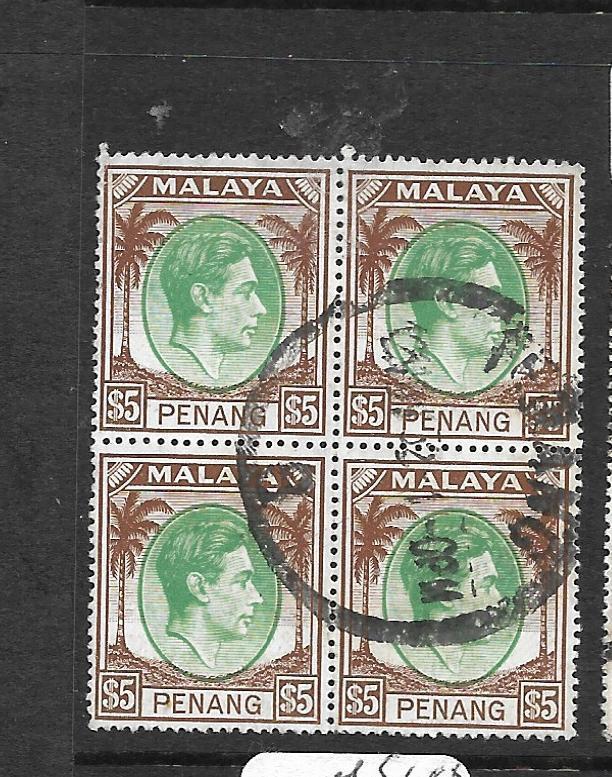 MALAYA PENANG (P1401B) KGVI $5.00  SG 22, 19 BL OF 4  VFU