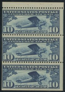 USA C10a - 10 cent Spirit of St Louis Booklet pane of 3 - Fine mint never hinged