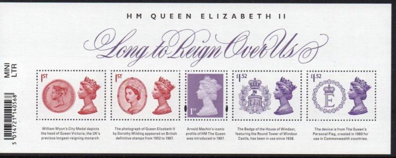 Great Britain Sc MH456 2015 Reign of QE II stamp souvenir sheet mint NH