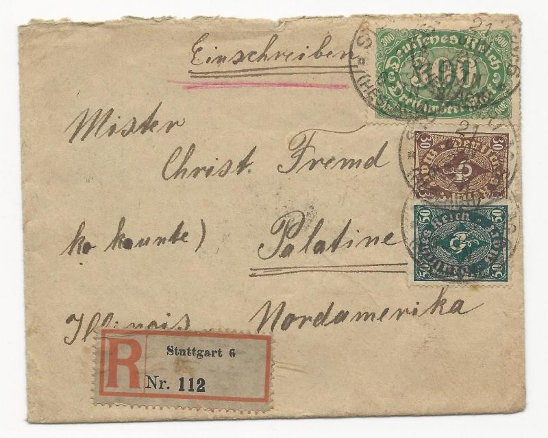 Germany Registered Stuttgart Cover w/ WWI Censor on Back