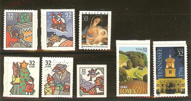 US Scott # 3071, 3089, 3112, 3113-3116, & 3117 1996 Booklet Singles 8 MNH