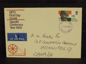 15390   GREAT BRITAIN   FDC # 600     Gandhi Centenary      CV$ 1.30