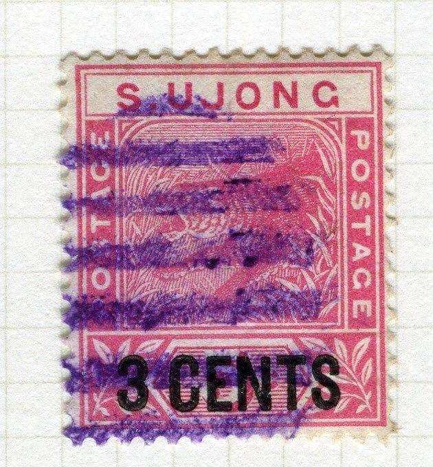 MALAYA S. UJONG;  1894 early Tiger surcharge fine used 3 CENTS