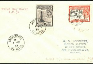 ST KITTS QEII FDC Scarce $2.40 High Value First Day Cover Basseterre 1957 PB346