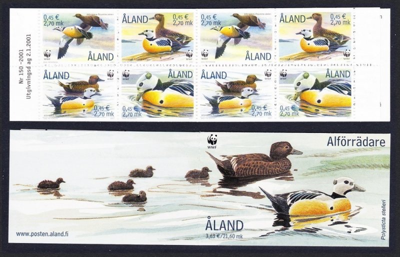Aland Is. Birds WWF Steller's Eider Booklet 2001 MNH SC#185 a-d SG#184-187