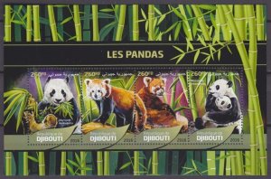 Djibouti MNH S/S 1023 Pandas 2016 4 Stamps