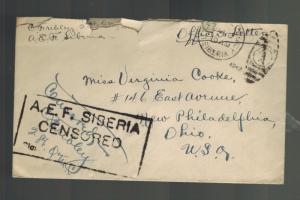 1919 US Army Officer Cover AEF Siberia Russia Allied Expeditionary Force to Ohio