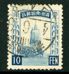 China 1935 Manchukuo 10 Fen Wmk Scott #57 Blue VFU O278 ⭐⭐⭐⭐⭐