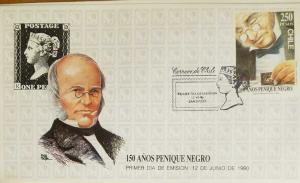 O) 1990 CHILE, SIR ROWLAND HILL- PENNY BLACK, FDC XF