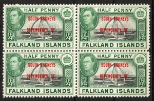 Falkland Islands 1944 Whales Jaw-Bones overpr. South Orkneys Dependency x 4 MNH