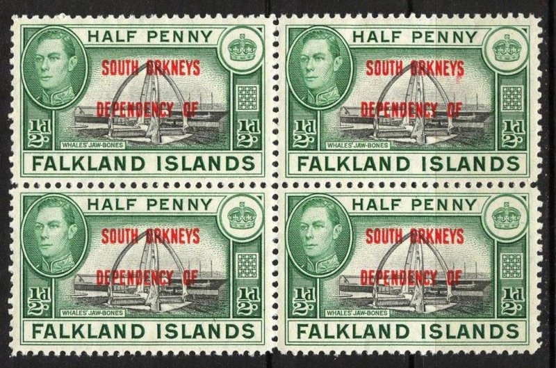 Falkland Islands 1944 Whales Jaw-Bones overpr. South Orkneys Dependency x 4 MNH