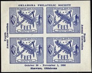 Oklahoma Philatelic Society Souvenir Sheet; 4th Annual Convention (1936) OG