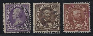 Scott # 253, # 254, & # 255  Lot E320  Jackson, Lincoln, & Grant  Used