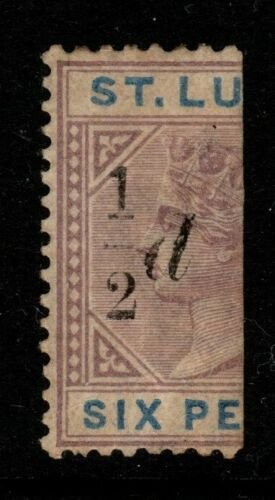 ST.LUCIA SG54e 1891 ½d on HALF 6d THICK 1 WITH SLOPING SERIF MTD MINT 