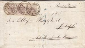 1855, Wien, Austria, Folded Letter W/ Revenue Inside, Sc #4 strip 3 (28901)