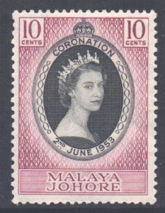 Malaya Johore Scott 155 - SG152, 1953 Coronation 10c MH*