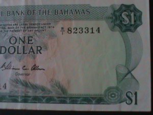 ​BAHAMAS-1974-CENTRAL BANK-$1 DOLLAR-NEAR UNCIR- NOTE- VF-50 YEARS OLD-