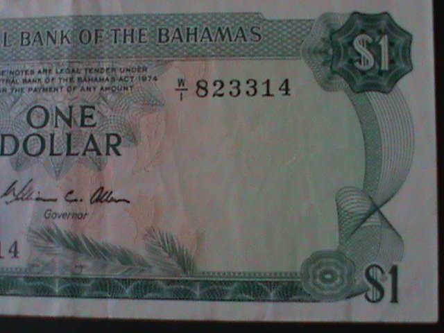 ​BAHAMAS-1974-CENTRAL BANK-$1 DOLLAR-NEAR UNCIR- NOTE- VF-50 YEARS OLD-