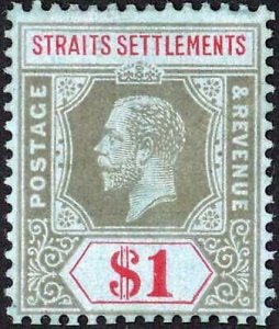 Straits Settlements SG210 KGV One Dollar Wmk Mult Crown CA M/M Cat 21 pounds