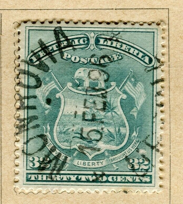 LIBERIA; 1892 early Pictorial issue fine used 32c. value, fine Postmark