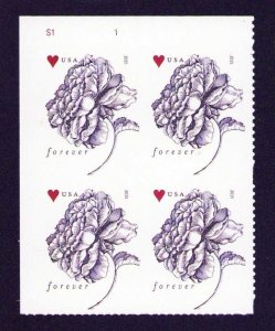 Sc 4959 Plate Block Of 4 Forever Stamps MNH, Wedding Vintage Rose & Red Heart