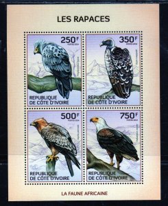 IVORY COAST #1209 2014 BIRDS OF PREY MINT VF NH O.G S/S