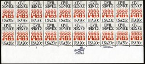 SC#2053 20¢ Civil Service Plate Strip of Twenty (1983) MNH