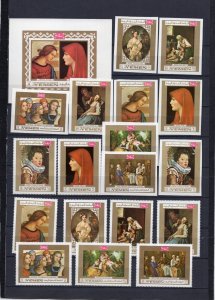 YEMEN KINGDOM 1969 FAMOUS PAINTINGS 2 SETS OF 9 STAMPS PERF. & IMPERF. & S/S MNH