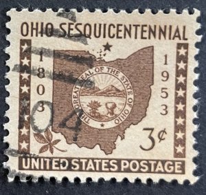 US #1018 Used F/VF 3c Ohio Sesquicentennial 1953 [B30.7.4]