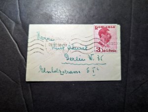 1938 Romania Perfin Cover Bucharest to Berlin W35 Germany