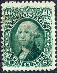 US Scott #68 Type II – 1861 10¢ Green Washington, Used, VG Centering