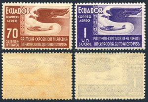 Ecuador C49-C50, MNH-yellowish. PhilEXPO, Quito-1936.Condor & plane.