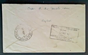 1945 Base Post 10 Ranchi To Calcutta India Soldiers Free Mail Censored Cover