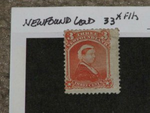 CANADA, NEWFOUNDLAND,SCOTT# 33, MINT GUM DIST, HINGED MAY HAVE SOME FAULTS