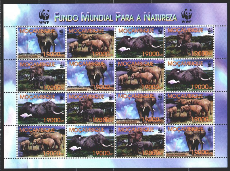 Mozambique. 2002. Small sheet 2383-86. Elephants, WWF, fauna. MNH.