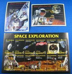 MALDIVES 1994 SPACE EXPLORATION MINI SHEET AND 2 S/Ss      (lg3)